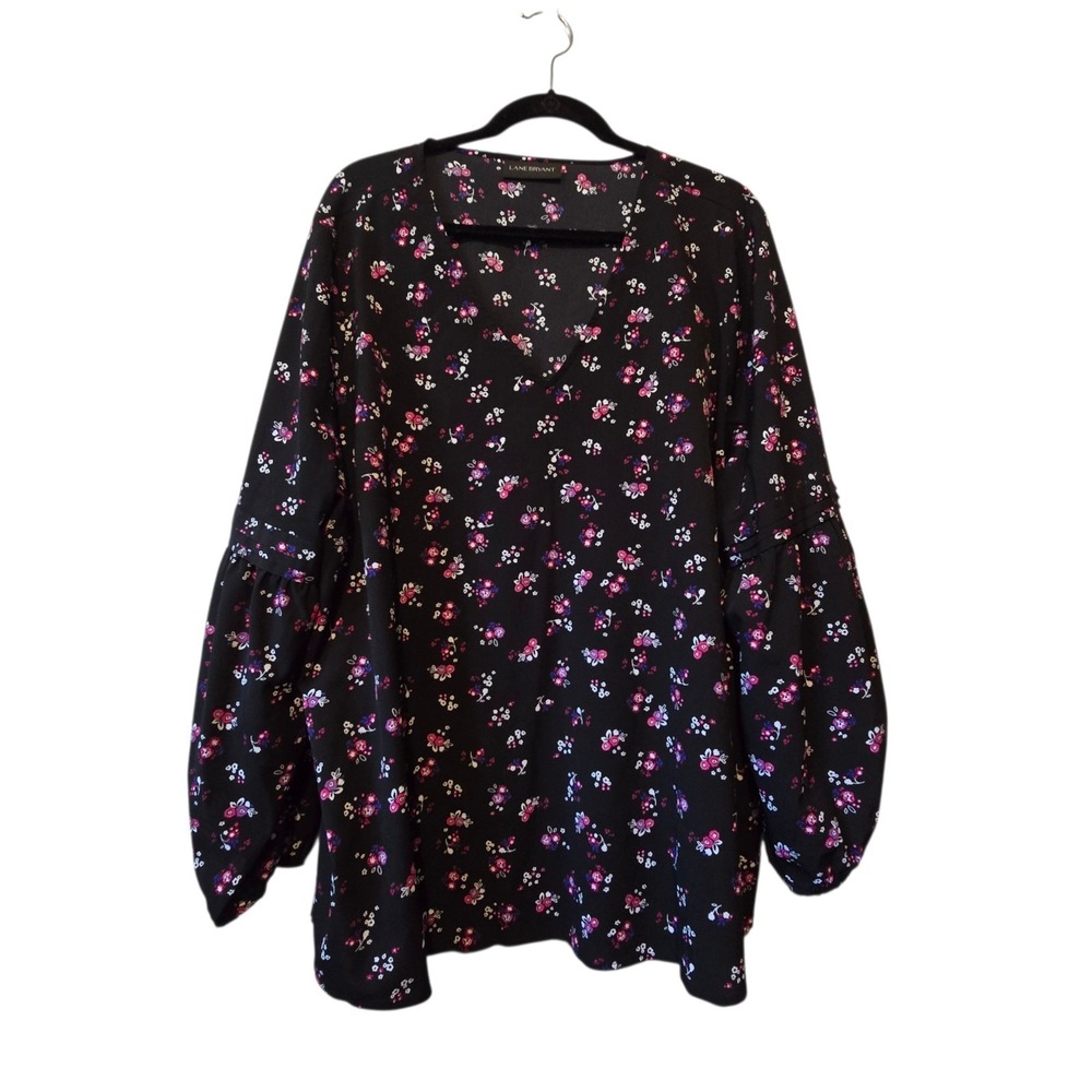 Lane Bryant Floral Peasant Top Women's 3X? Balloon Sleeve Blouse Boho Cottage
